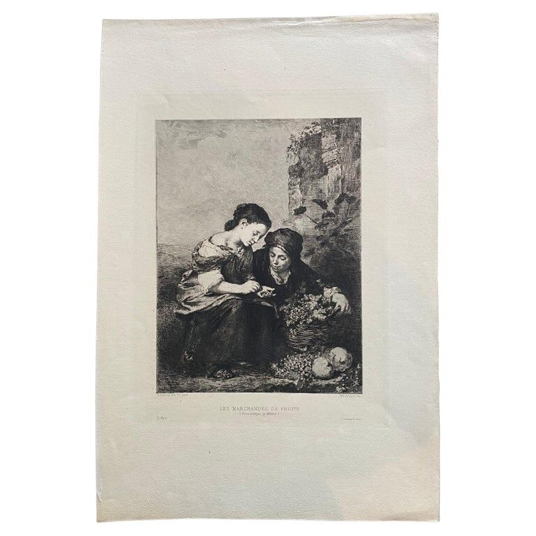 B.Esteban Murillo, "Les Marchands De Fruits", engraving by Albert Artigue, XIX