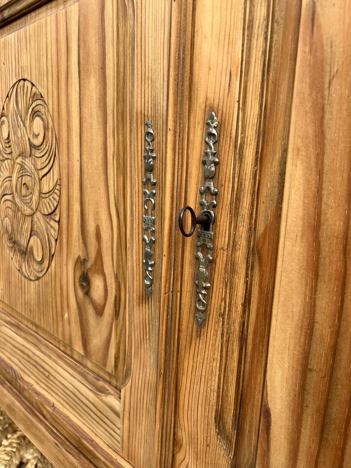 Art deco light raw wood sideboard