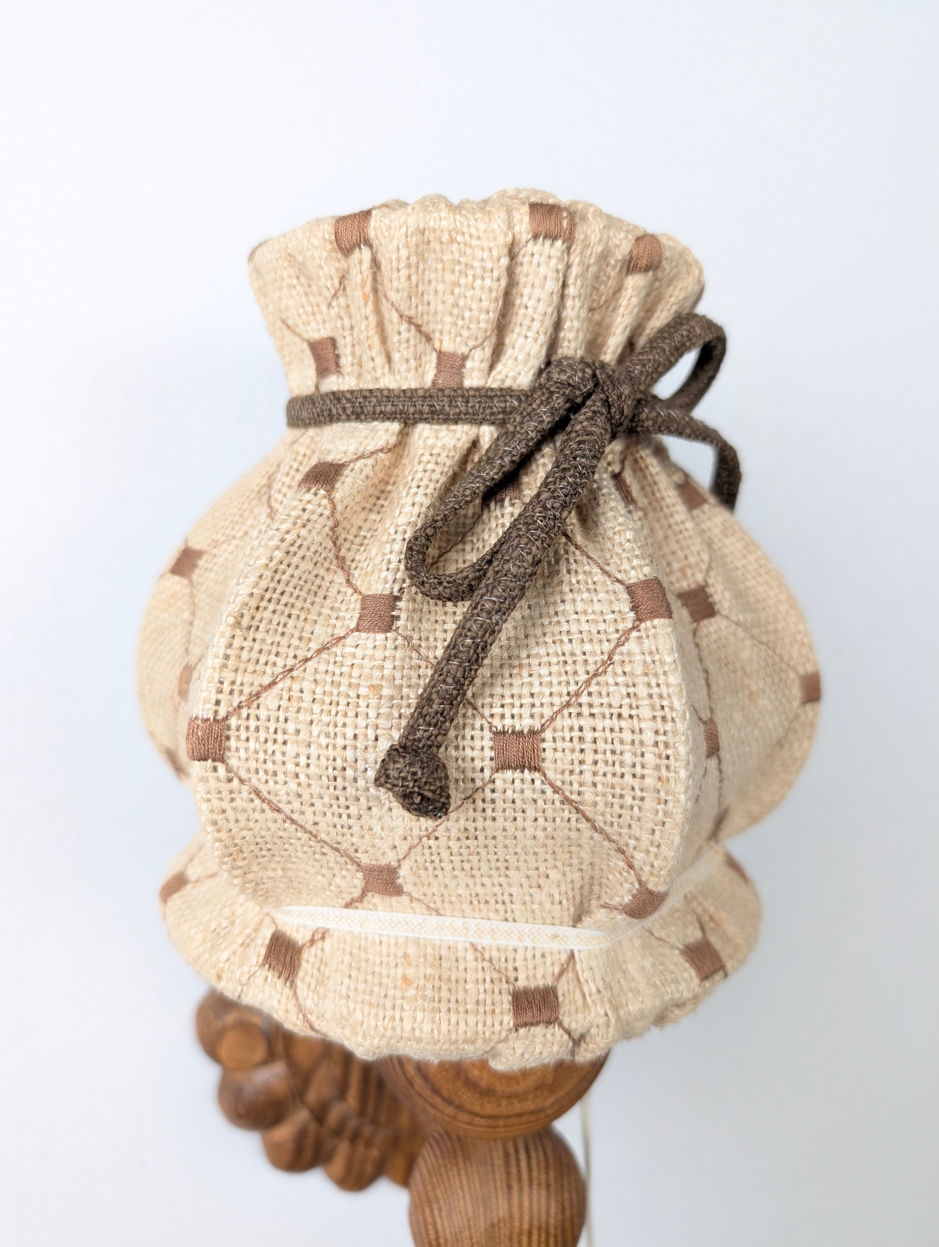 Pair of carved pine wall lights with jute shades, Swedish design, 1970s