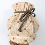 Pair of carved pine wall lights with jute shades, Swedish design, 1970s