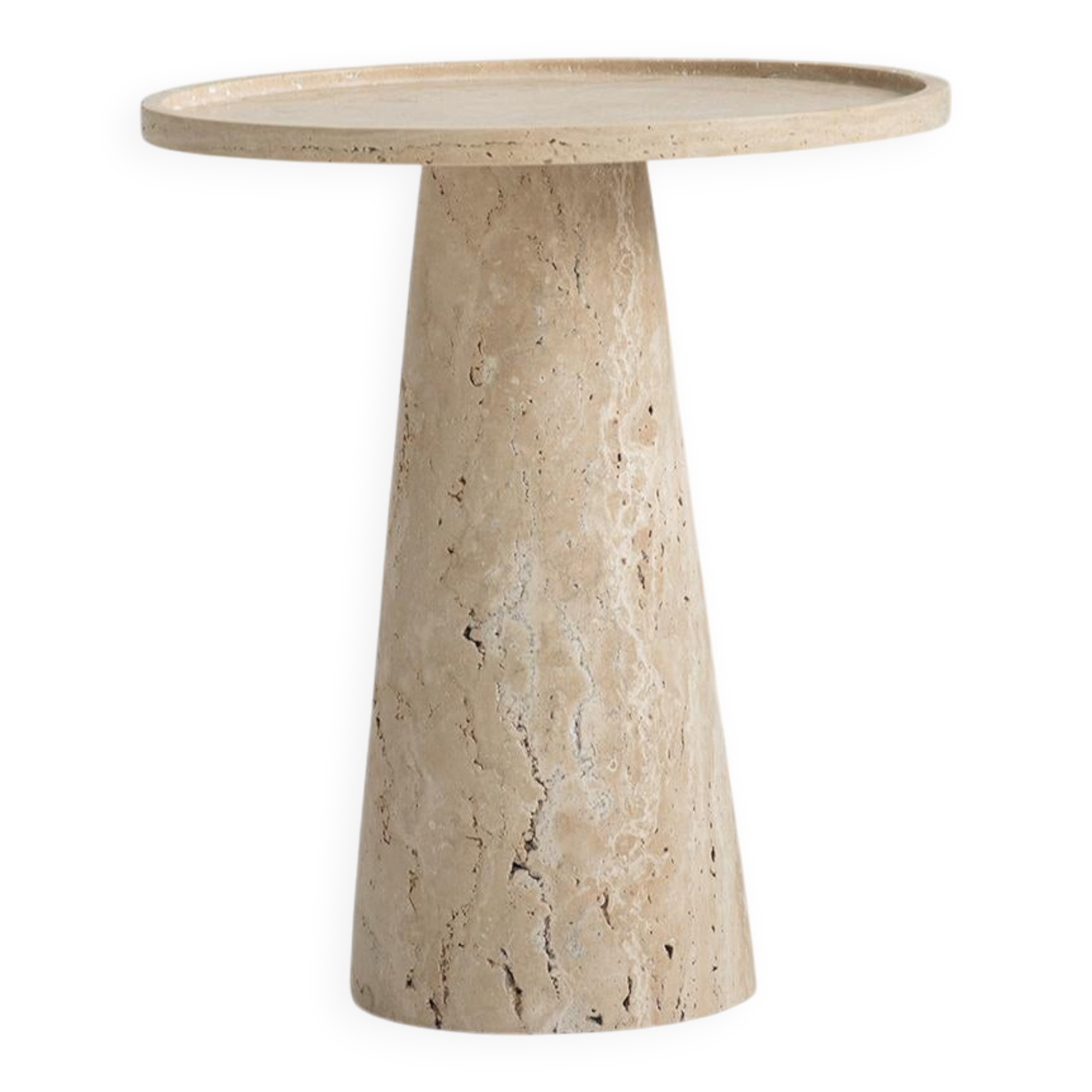 Pedestal cone side table in travertine