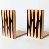 Paire de serre-livres en bois, style Bauhaus, années 1950