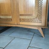 Vintage wood and rattan wardrobe