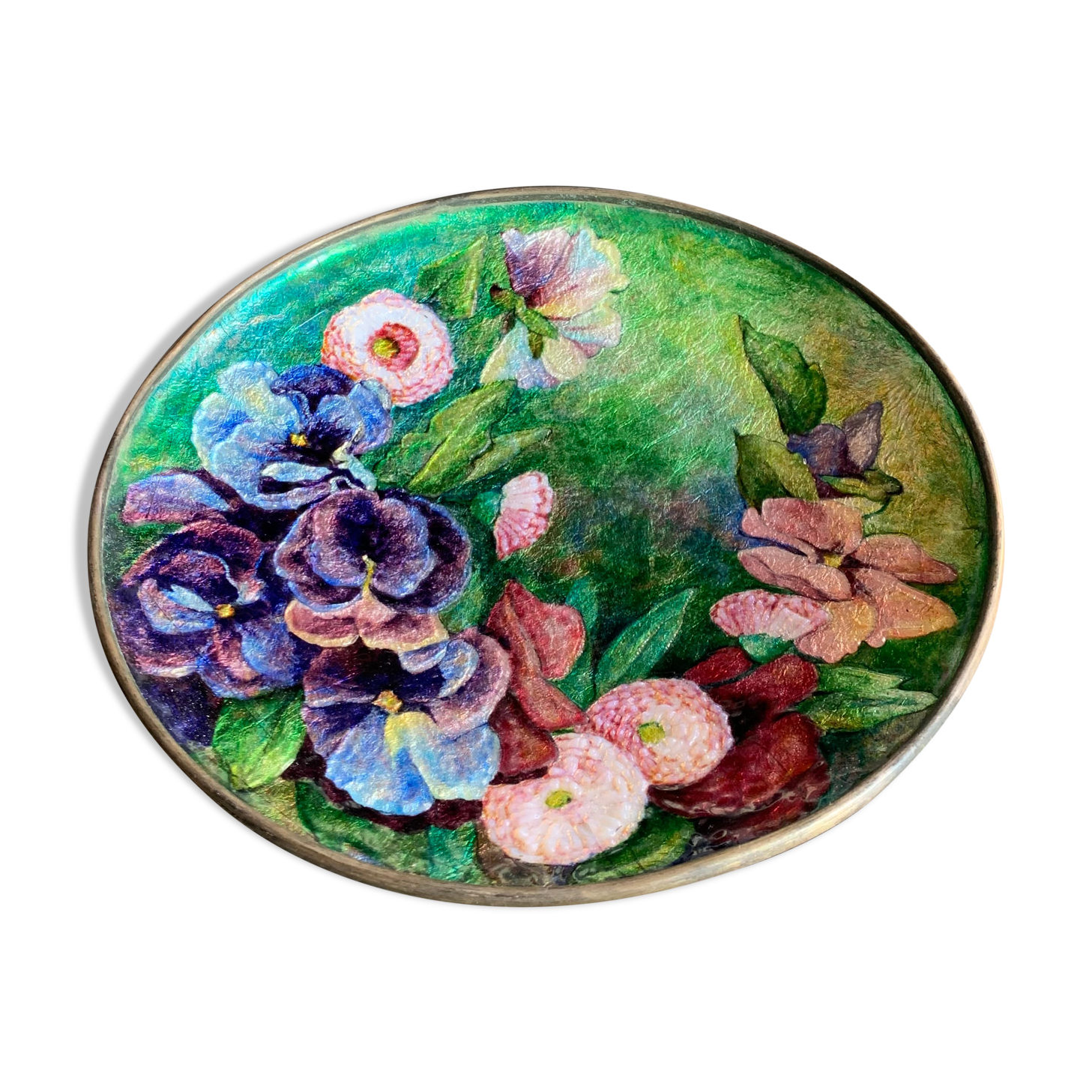 Pendentif Vintage Années 60-70 En émail Sur Cuivre - Collier Coloré D'occasion