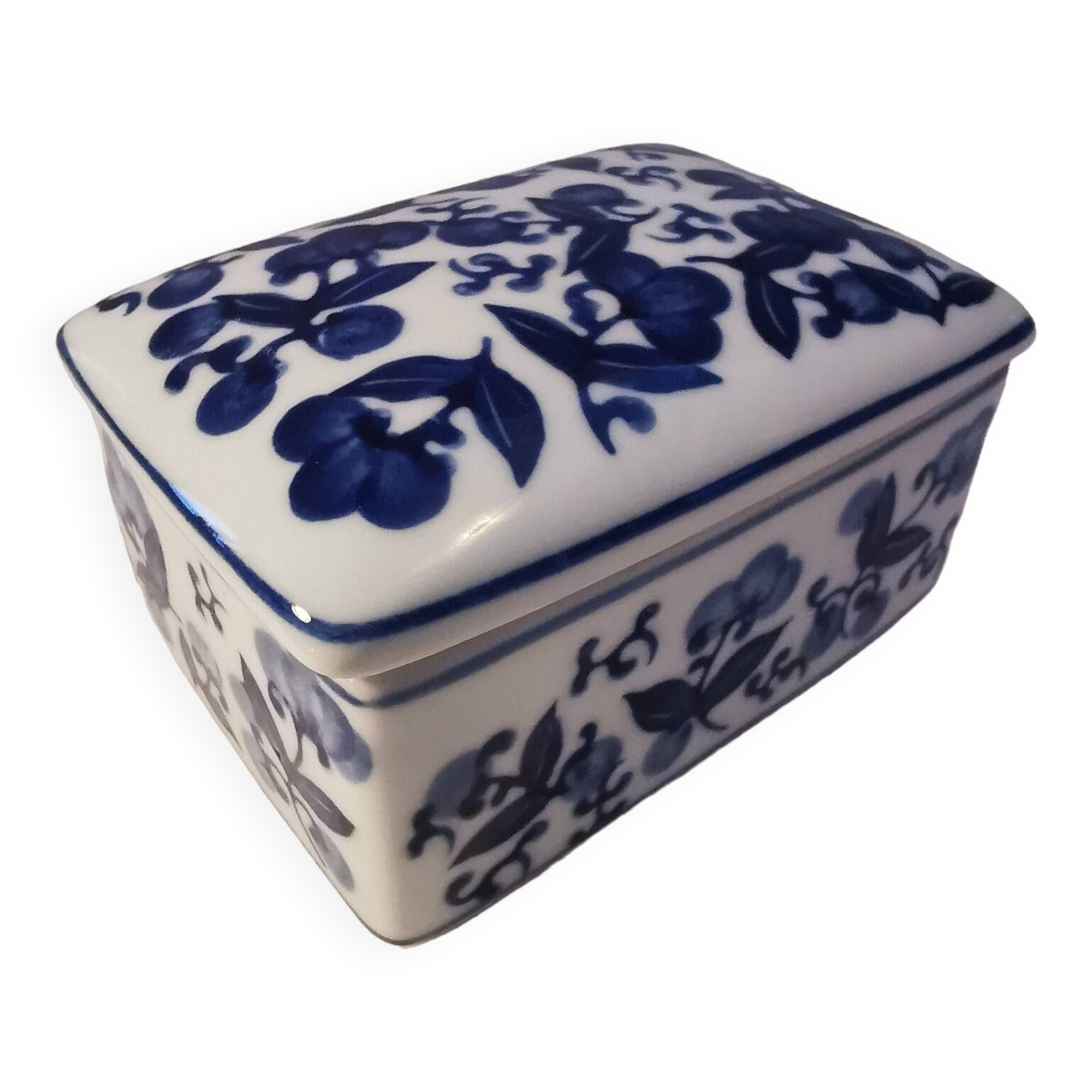Jewelry Box, Ring Holder, Empty Pockets, Candy Box in White and Blue Porcelain