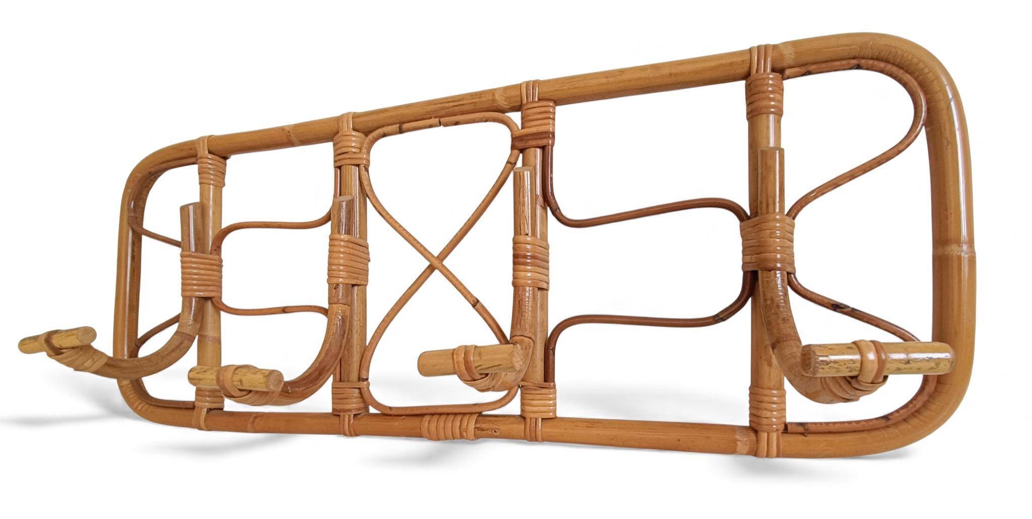 Mid-Century Extra-Large Bamboo & Rattan Coat Rack, Tito Agnoli Style