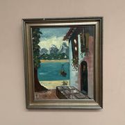 Oil on canvas “By the Lake” by Hartvig Jarlhov, Vintage & Framed 48×56cm