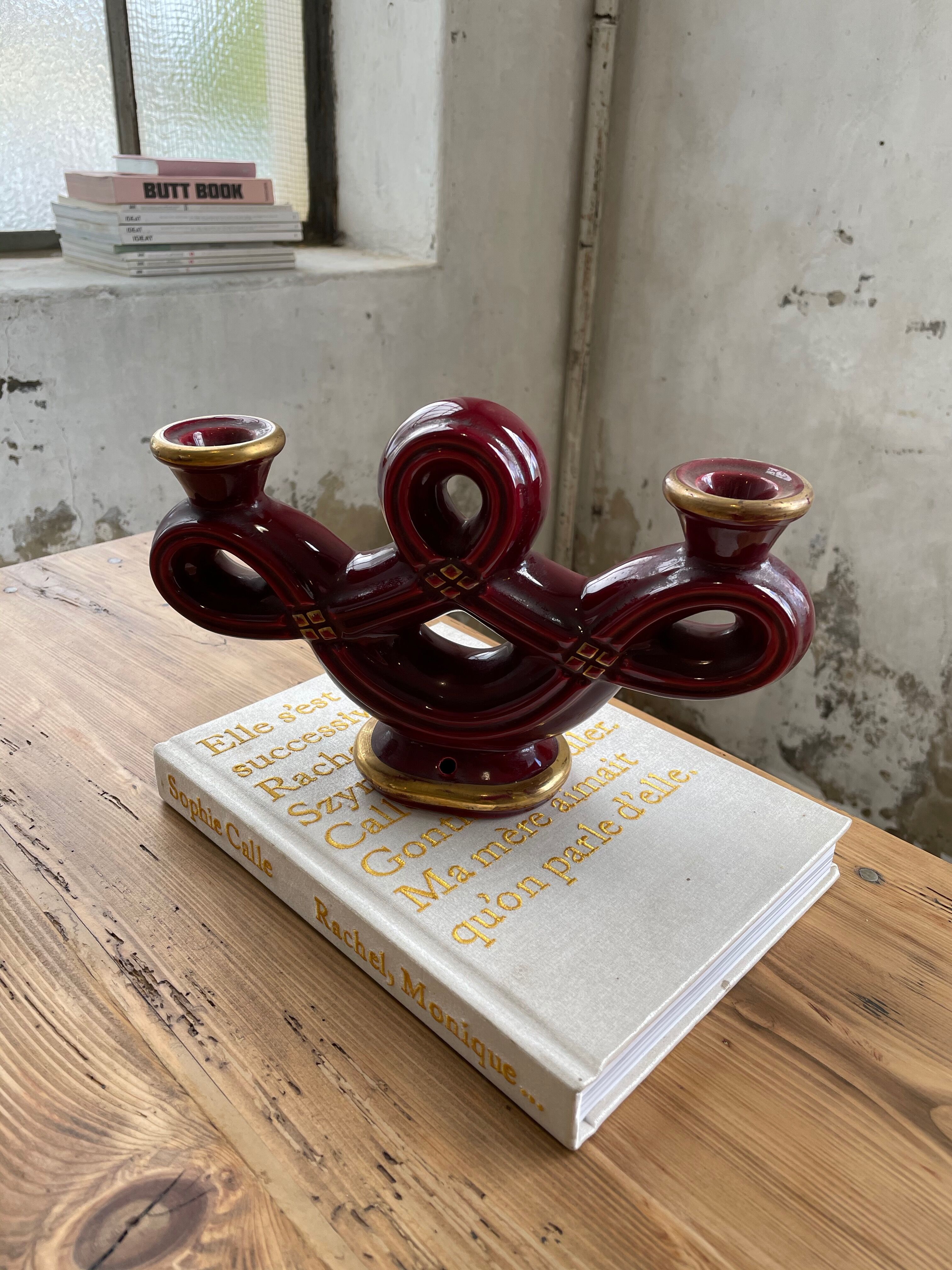 Vintage Vallauris red ceramic candlestick