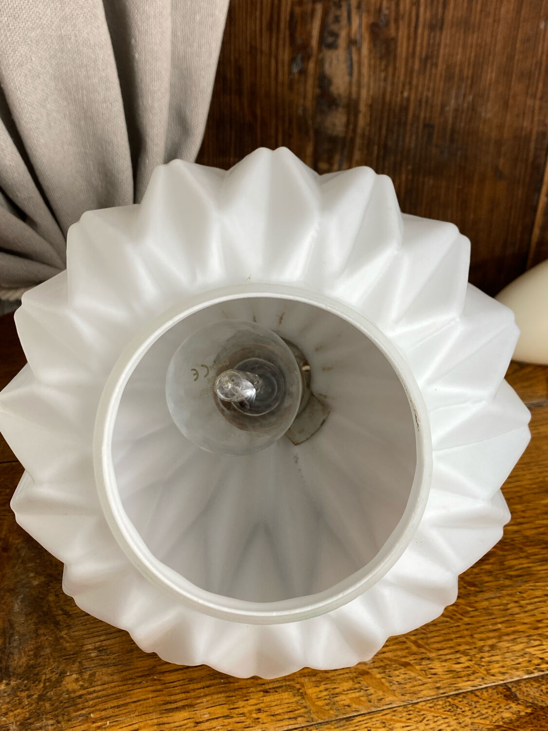 Designer pendant light with geometric opaline glass globe, mid-20th century