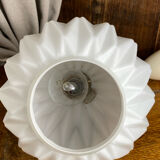 Designer pendant light with geometric opaline glass globe, mid-20th century