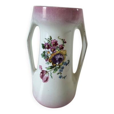 Vase Onnaing Art nouveau anses ajourées décor floral rose