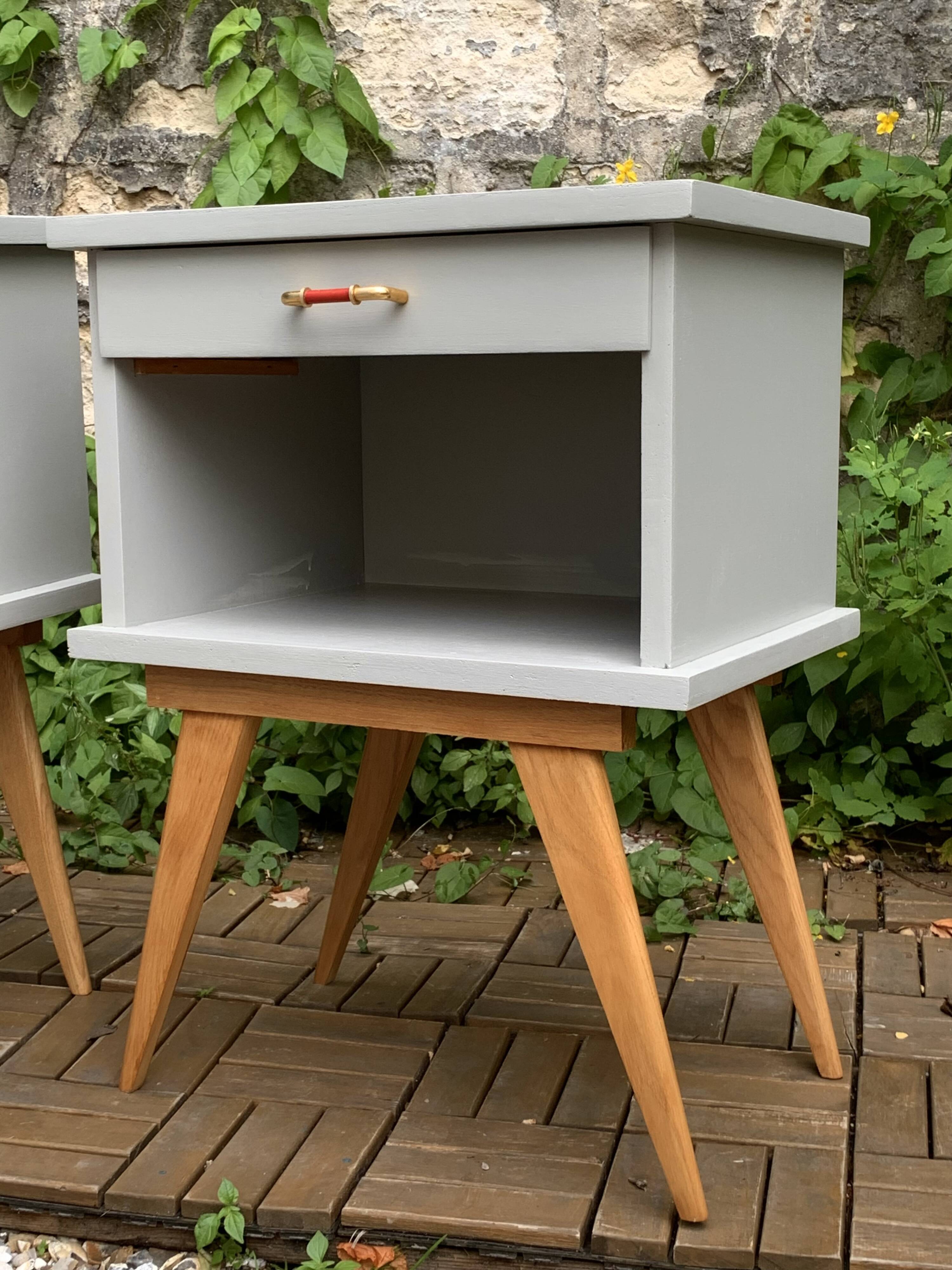 Pair of vintage 1950s compass foot bedside tables