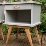 Pair of vintage 1950s compass foot bedside tables