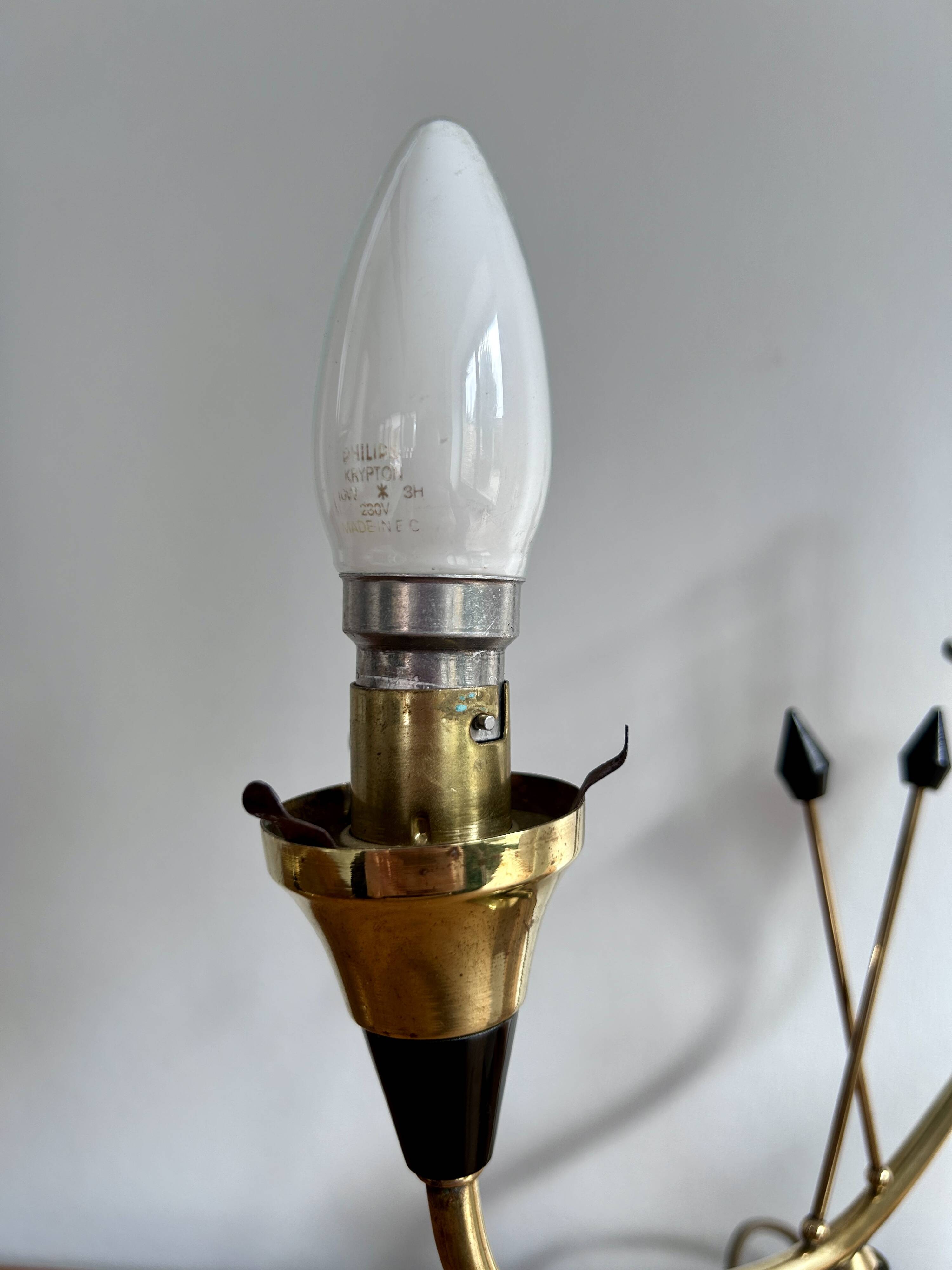 Pair of brass and opaline lamps from the 1950s.
