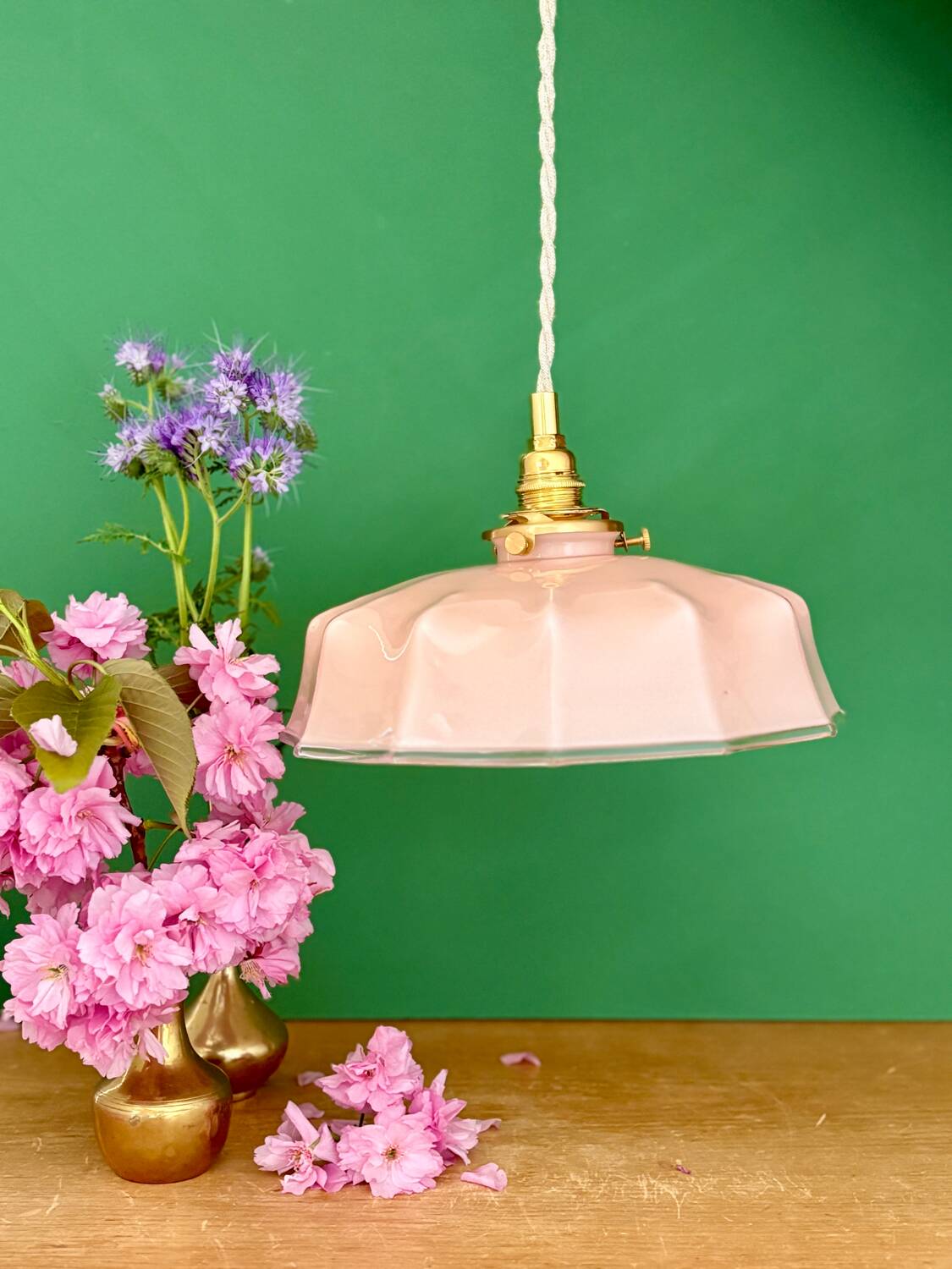 Vintage pink opaline pendant light