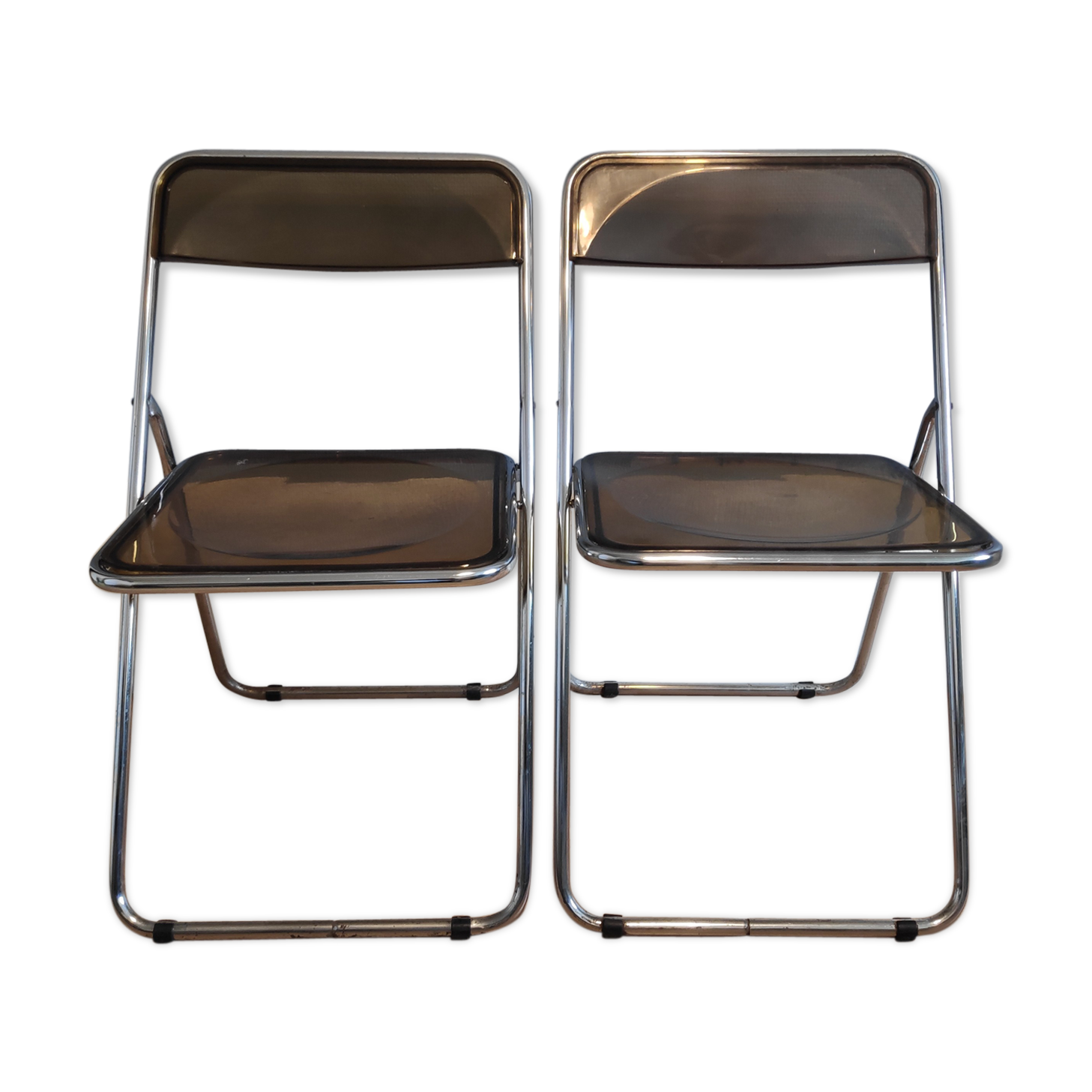Plexi folding chairs smoked brown and chrome metal structure