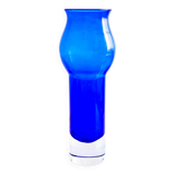 Modern Scandinavian vintage art design glass vase. Bright blue sommerso by