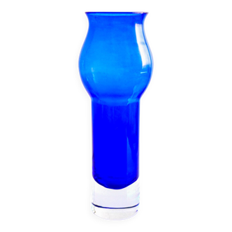 Modern Scandinavian vintage art design glass vase. Bright blue sommerso by