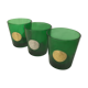 3 green glasses with silver gold shields