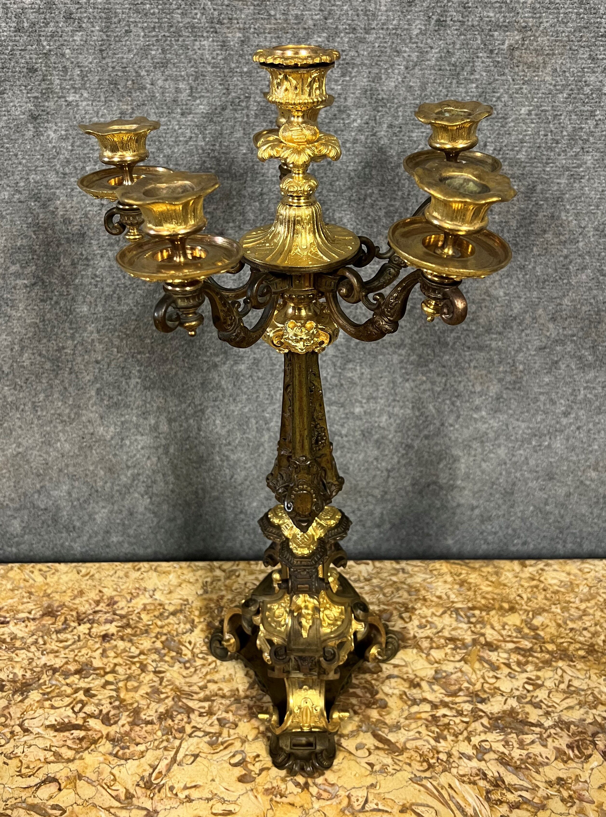 Magnificent bronze candelabra double patina Empire era circa 1810-1820