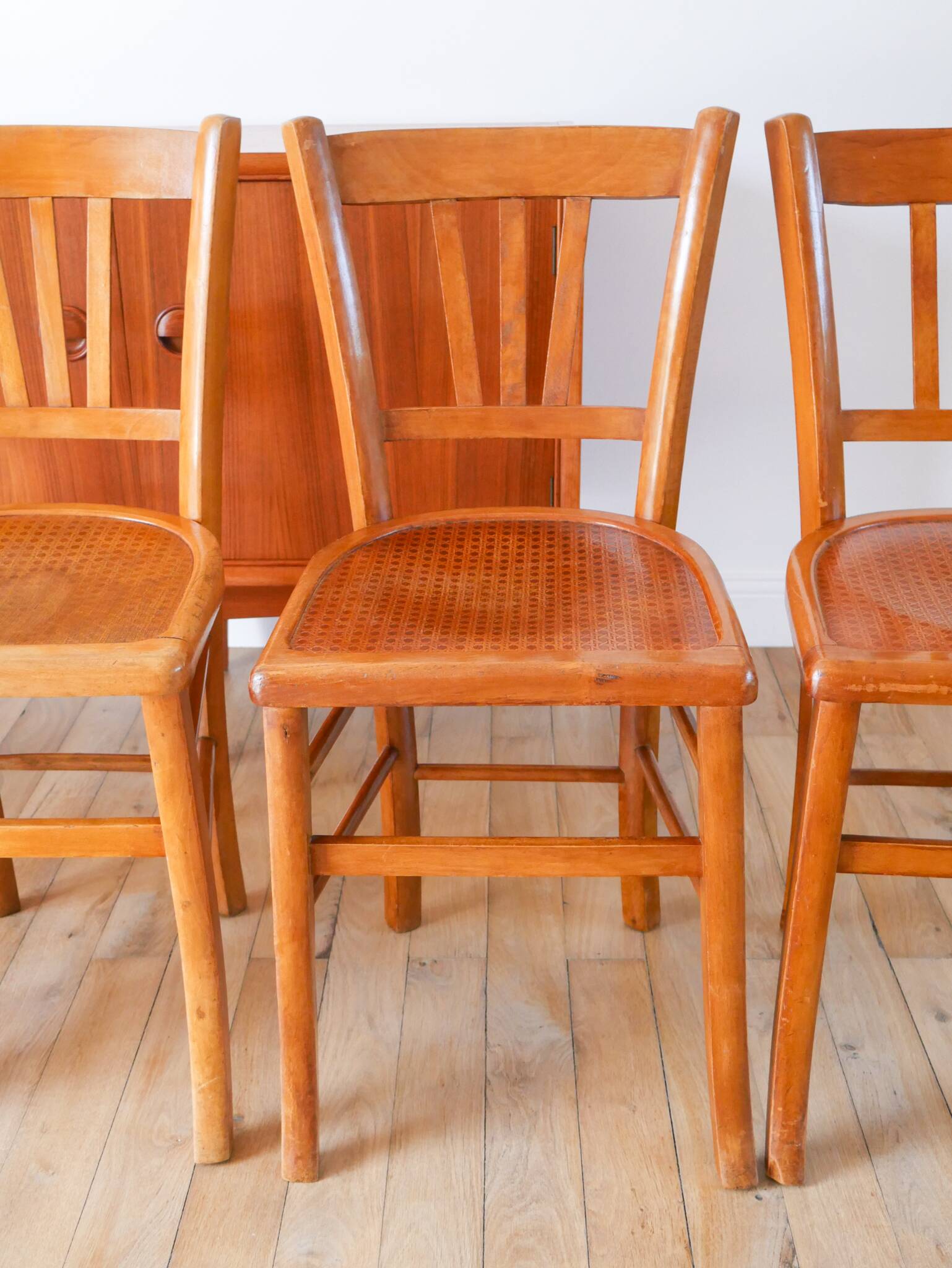 Set of 4 Luterma bistro chairs, cane effect, 1950