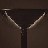 Art Deco floor lamp in oak, metal and glass, circa 1930