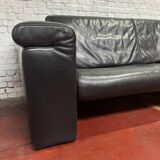 Set de canapés en cuir noir + pouf Rolf Benz, Allemagne, années 70-80.