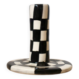 Modern Handmade Black and White Checkered Candlestick Holder
