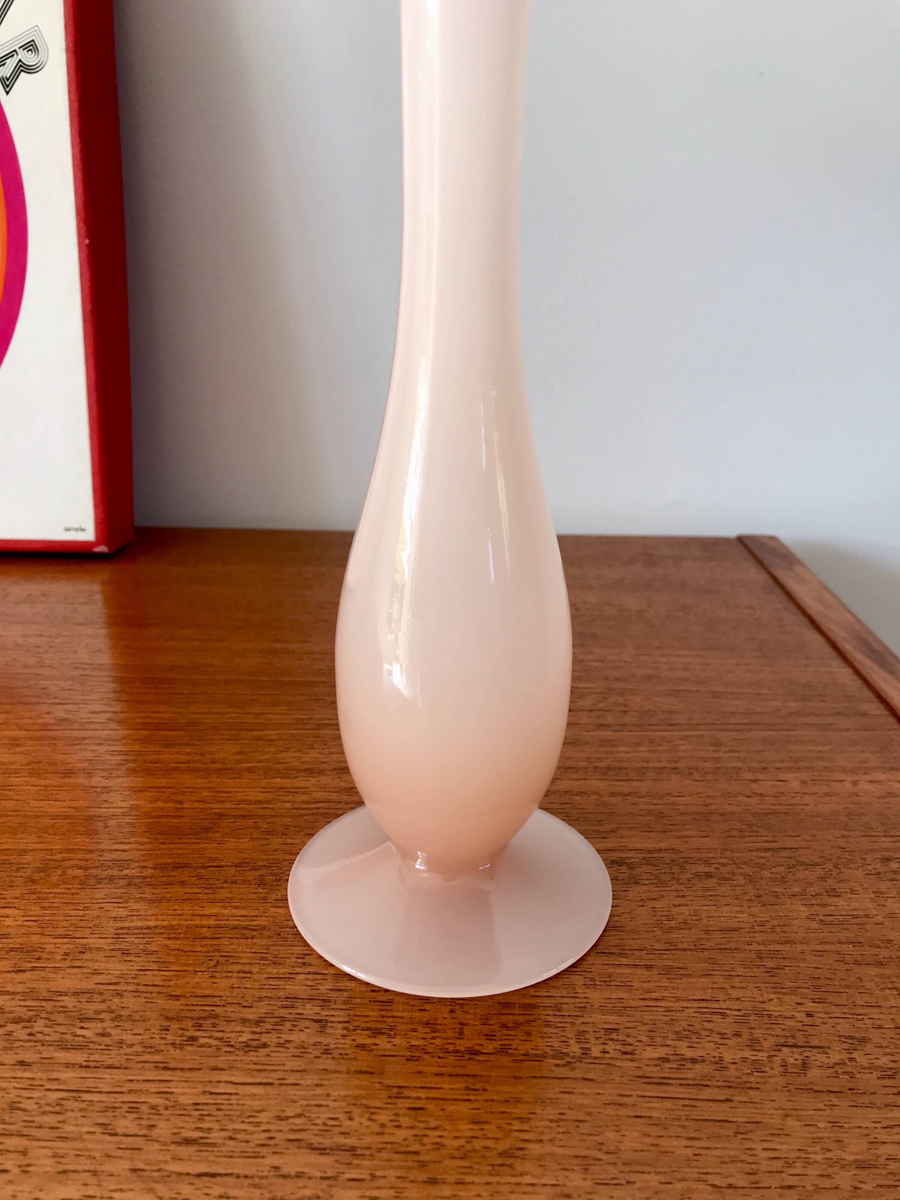 Slender pale pink opaline vase from the 50s and 60s
