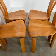 4 old French design solid elm chairs from the 70s vintage