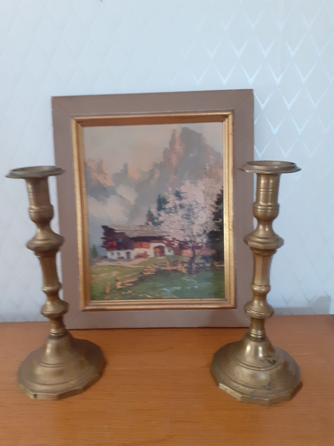 Pair of large bronze or brass candle holders