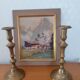 Pair of large bronze or brass candle holders