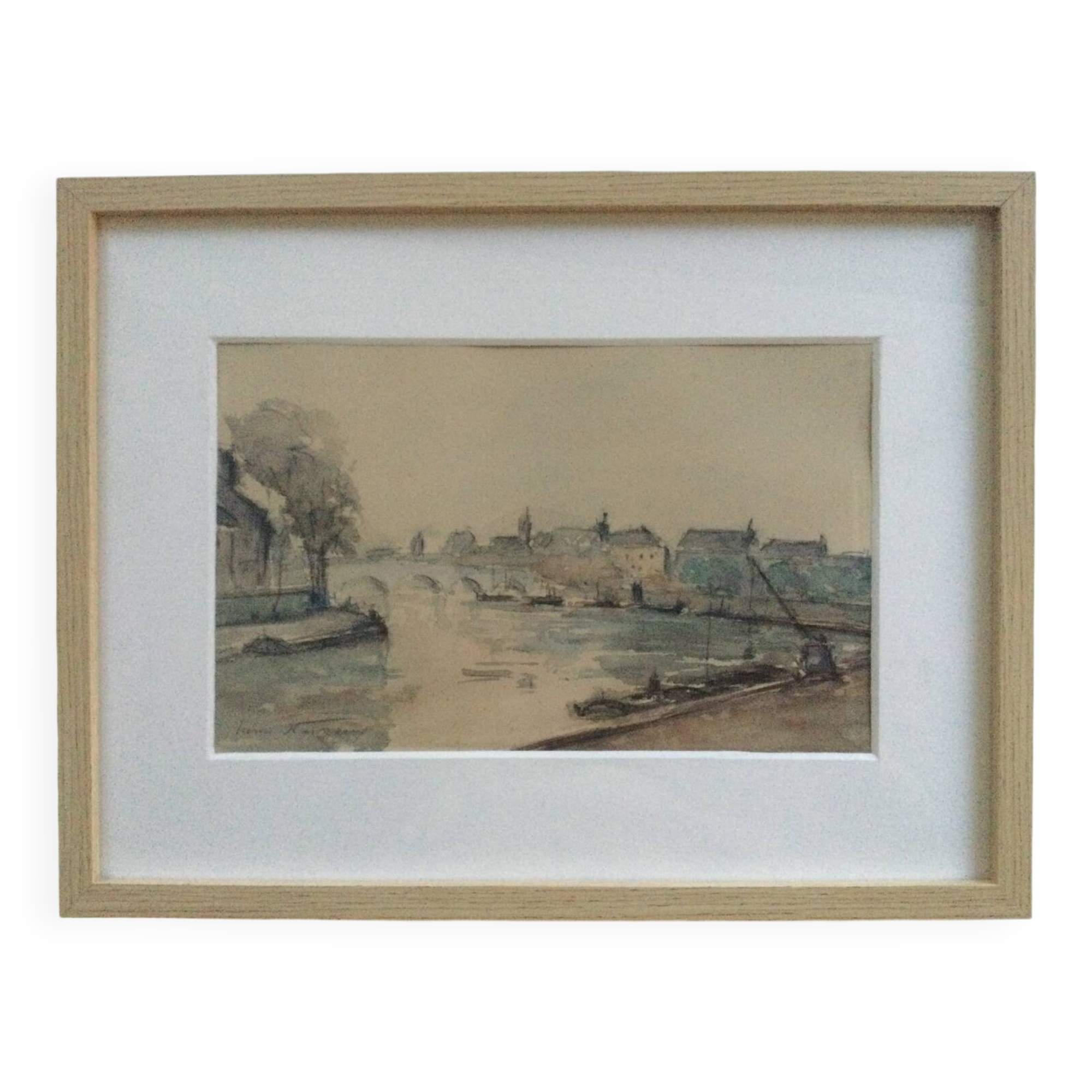 The Seine in Paris. Watercolour by Henri NOIZEUX (1871-?).