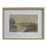 The Seine in Paris. Watercolour by Henri NOIZEUX (1871-?).