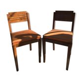 Paire de chaise ancienne art deco stucture bois + assise tissu orange vintage