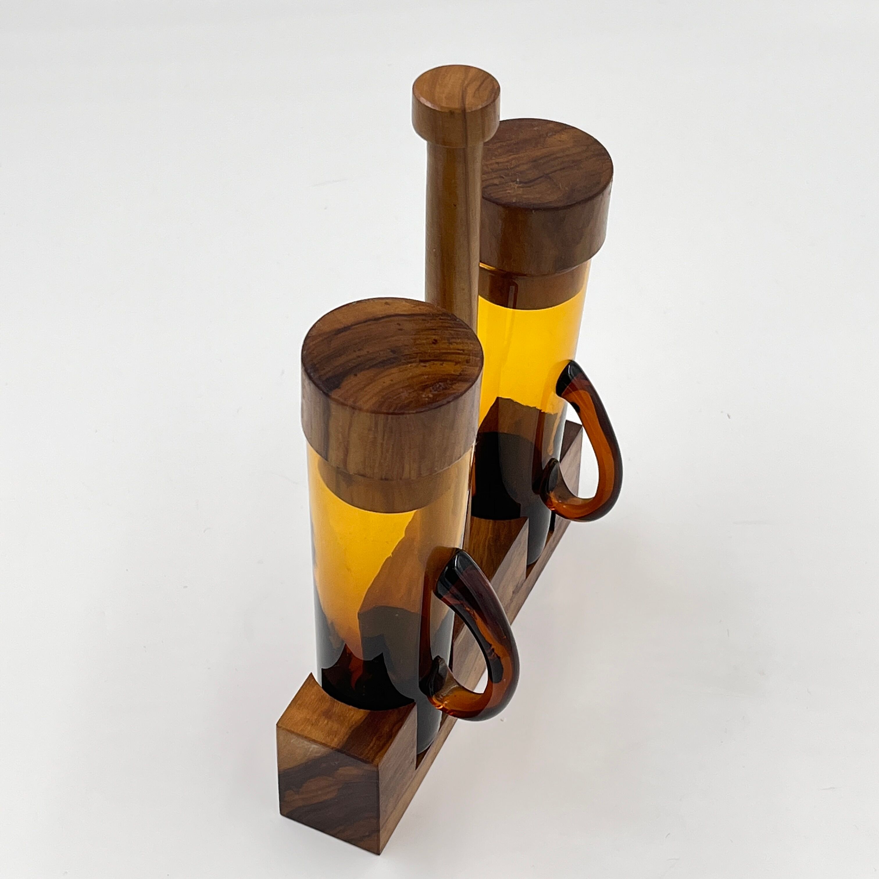 Oil & vinegar set in olive wood