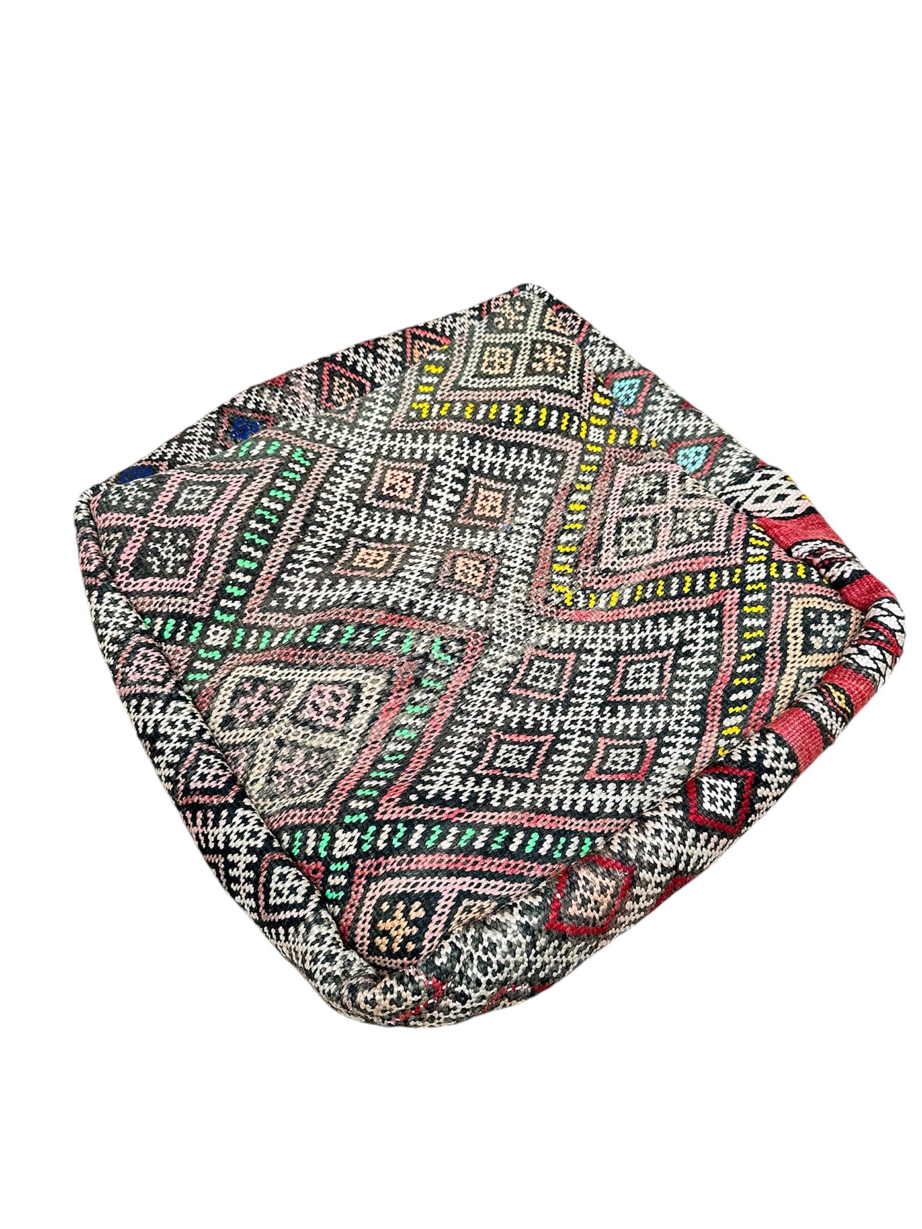 Moroccan kilim pouf 24 x 24 inch - free shipping - vintage berber kilim pouf - moroccan pouf