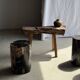 Black petrified wood side table with beige side H35 D24 - 3352