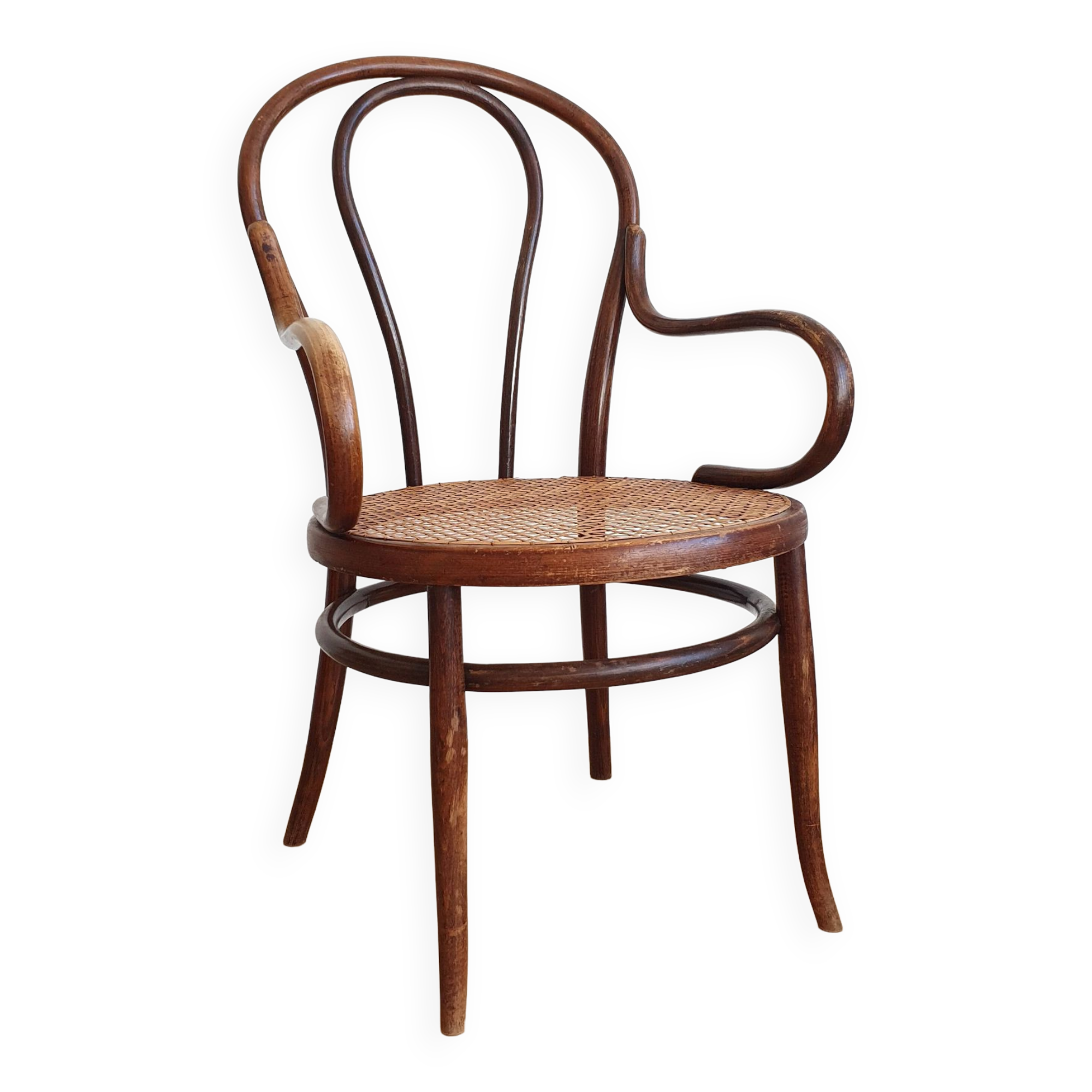 Thonet armchair in curved wood and canework