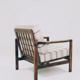 Scandinavian armchair natural linen beige striped fabric 1965