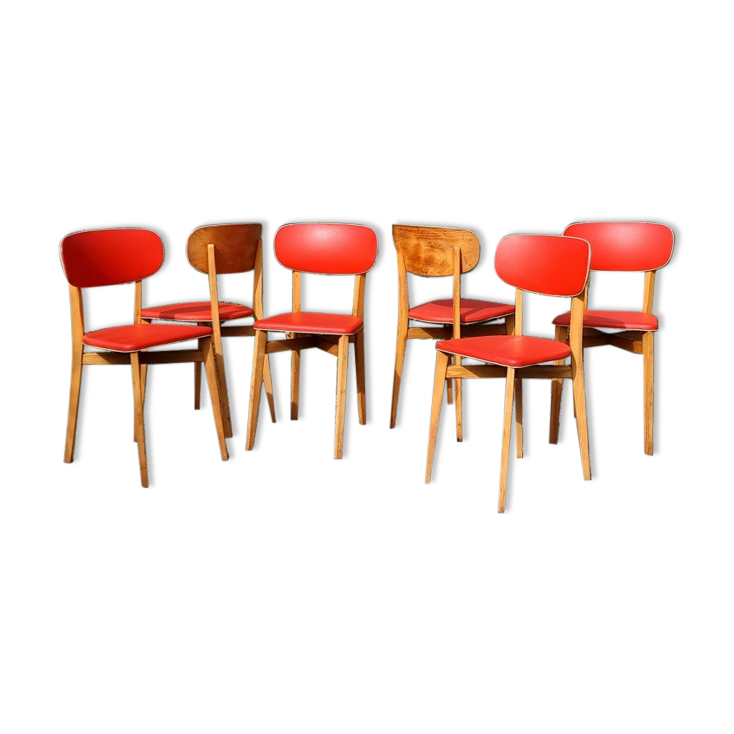 Lot 6 chairs Luterma years 60 skaï red