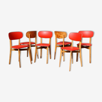 Lot 6 chaises Luterma années 60 skaï rouge