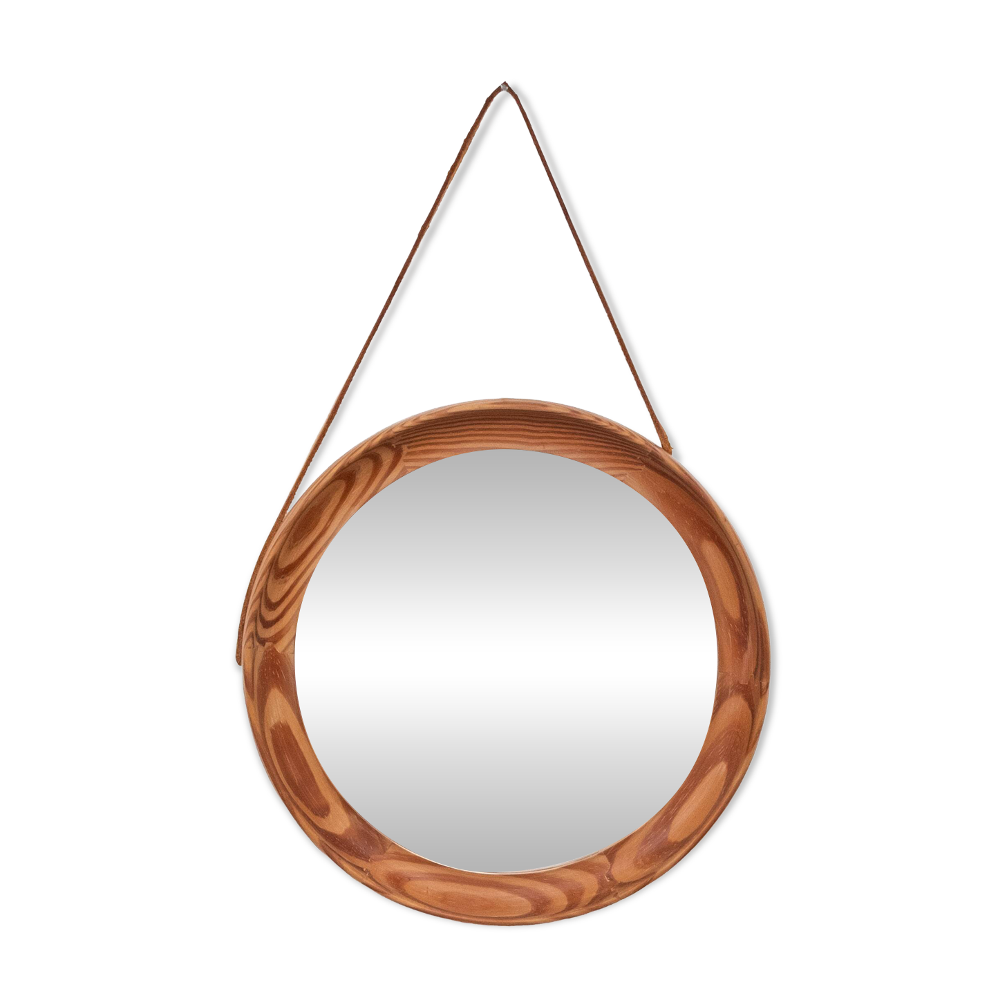Uno & Östen Kristiansson Solid Pine round Wall Mirror Sweden 1960s