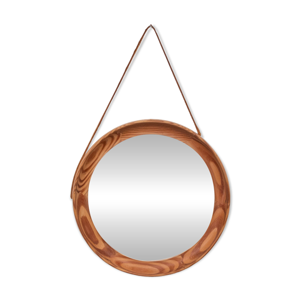 Uno & Östen Kristiansson Miroir rond en pin massif Suède années 1960 — Beyit