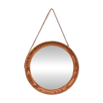 Uno & Östen Kristiansson Miroir rond en pin massif Suède années 1960