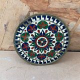 Antique brass plate enameled decor mandala vintage #b161