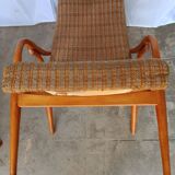 60s wood and fabric armchairs