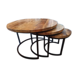 Suite of 3 pull-out tables made of recycled wood