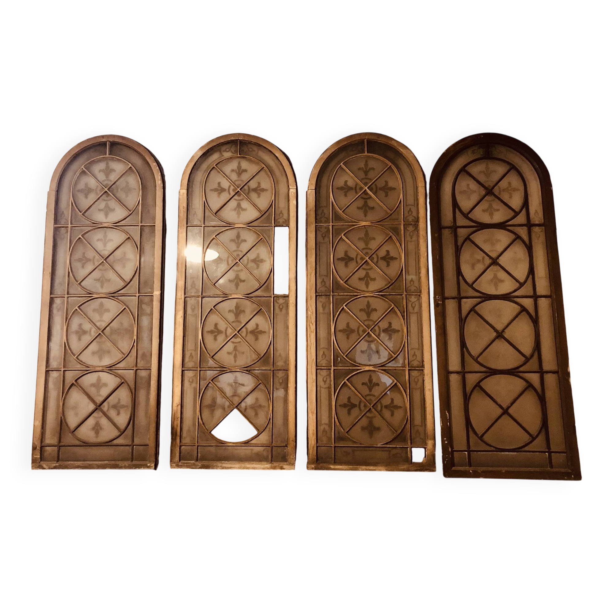 Set of 4 decorative carved glass windows from the 1900s