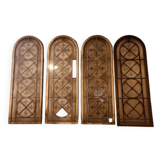 Set of 4 decorative carved glass windows from the 1900s
